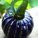 Signed Art Glass Cobalt Blue and Gold Pumpkin or Squash