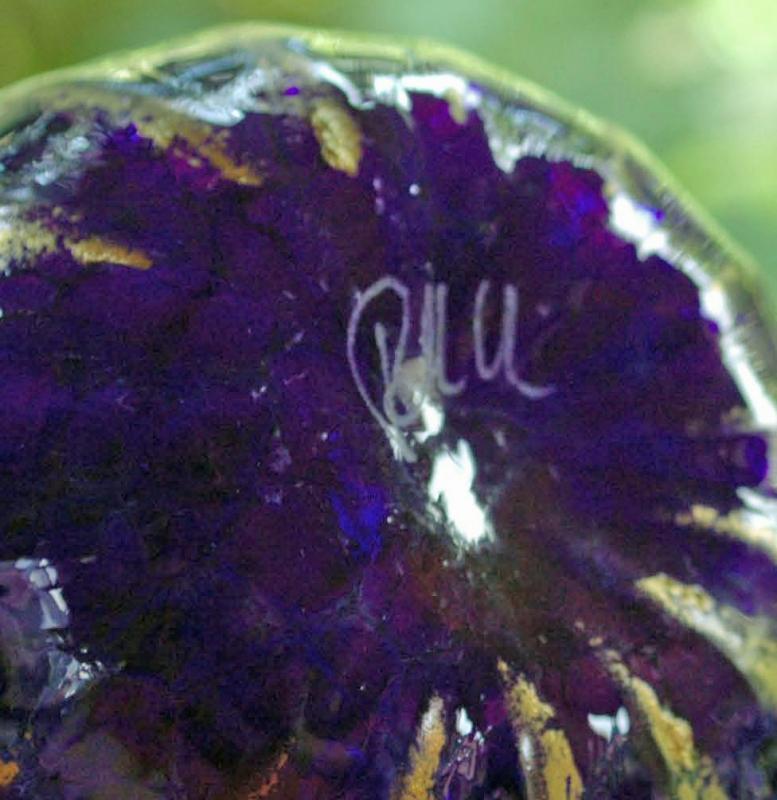 Signed Art Glass Cobalt Blue and Gold Pumpkin or Squash