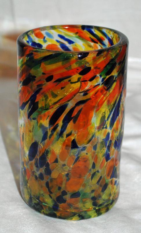 Mexican Hand Blown Art Glass Confetti Tumbler Glass