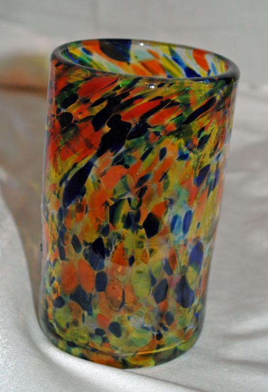 Mexican Hand Blown Art Glass Confetti Tumbler Glass