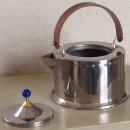 Jorgensen Bodum Tea Kettle, Pot, Modernist , Stainless Steel, Teak, Blue Glass