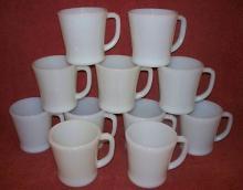 12 Vintage Fire King Anchor Hocking Ivory White D-Handle Coffee Mugs.