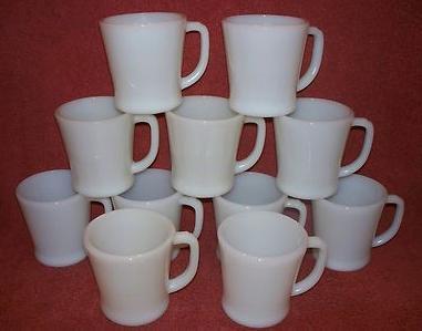 12 Vintage Fire King Anchor Hocking Ivory White D-Handle Coffee Mugs.