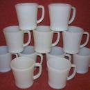 12 Vintage Fire King Anchor Hocking Ivory White D-Handle Coffee Mugs.