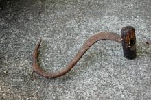 Primitive Antique Hay Hook , Wood Handle with Iron Hook