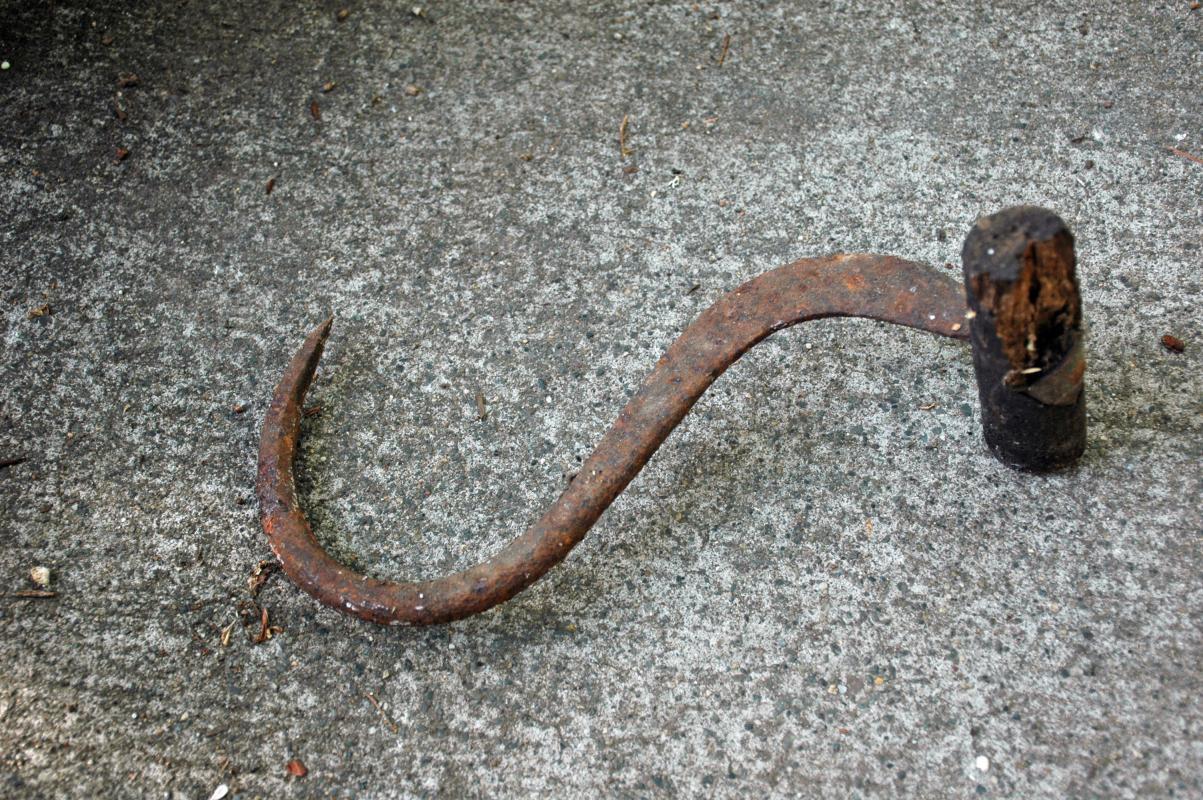 Primitive Antique Hay Hook , Wood Handle with Iron Hook
