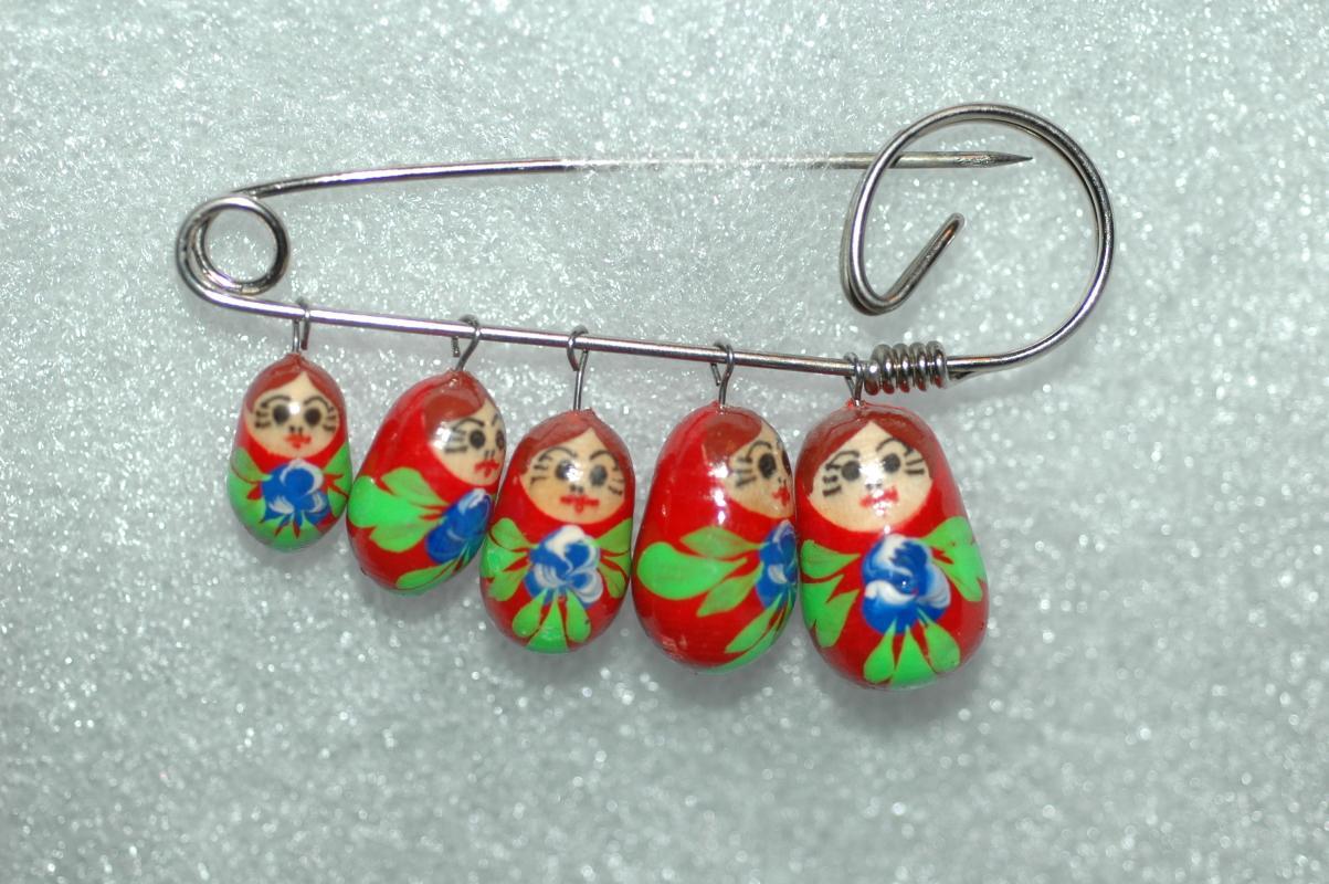Russian Matryoshka Dolls Dangle Pin. Hand Painted