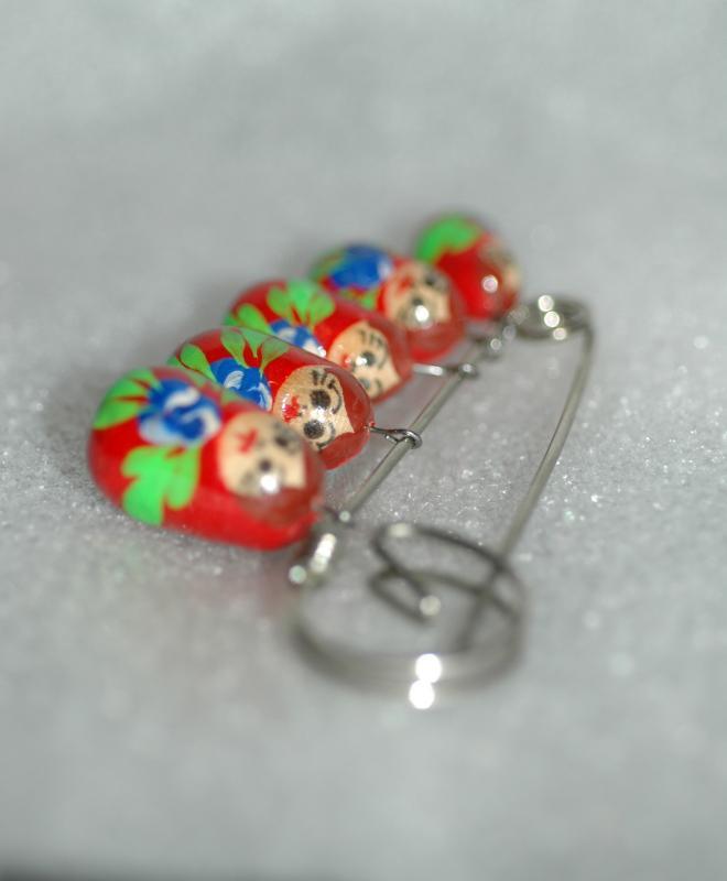 Russian Matryoshka Dolls Dangle Pin. Hand Painted