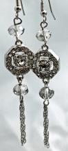 Unique Swarovski Crystal & Silver Long Dangle Earrings Double Sided Octagonal Bling Original Hand Crafted Design