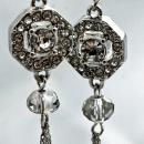 Unique Swarovski Crystal & Silver Long Dangle Earrings Double Sided Octagonal Bling Original Hand Crafted Design