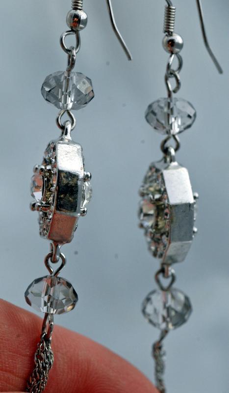 Unique Swarovski Crystal & Silver Long Dangle Earrings Double Sided Octagonal Bling Original Hand Crafted Design