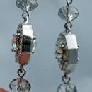Unique Swarovski Crystal & Silver Long Dangle Earrings Double Sided Octagonal Bling Original Hand Crafted Design