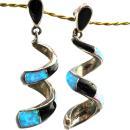 Sterling Silver Opal and Onyx Spiral Earrings