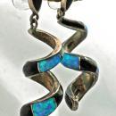 Sterling Silver Opal and Onyx Spiral Earrings
