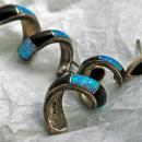 Sterling Silver Opal and Onyx Spiral Earrings