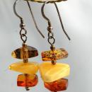 Stacked Amber Nugget & Sterling Silver Earrings/ Yellow, Cognac, Green Amber Chunks