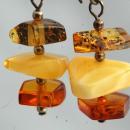 Stacked Amber Nugget & Sterling Silver Earrings/ Yellow, Cognac, Green Amber Chunks