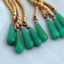 Looped Rope Tassel Brooch Gold with Green Glass Tear Drop Dangles