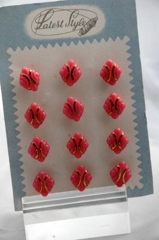Antique Czech Glass Buttons on Card Art Deco Fancy Pink with swirls and gold Latest Style Brand