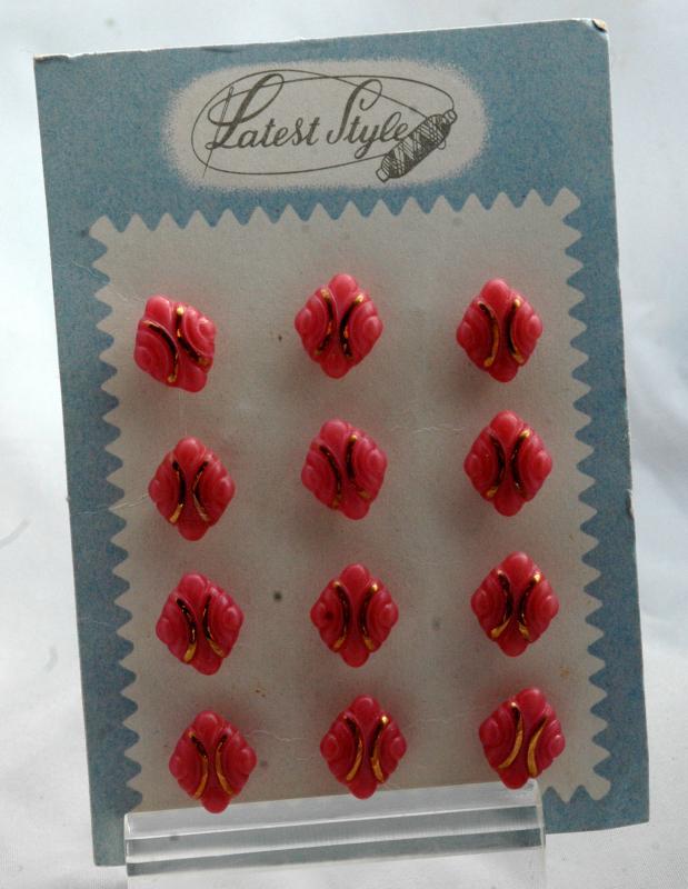 Antique Czech Glass Buttons on Card Art Deco Fancy Pink with swirls and gold Latest Style Brand