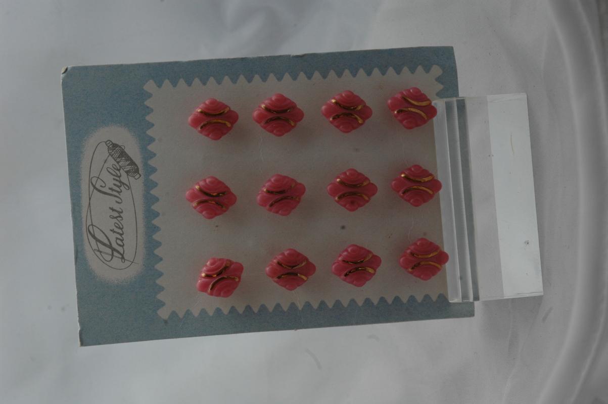 Antique Czech Glass Buttons on Card Art Deco Fancy Pink with swirls and gold Latest Style Brand
