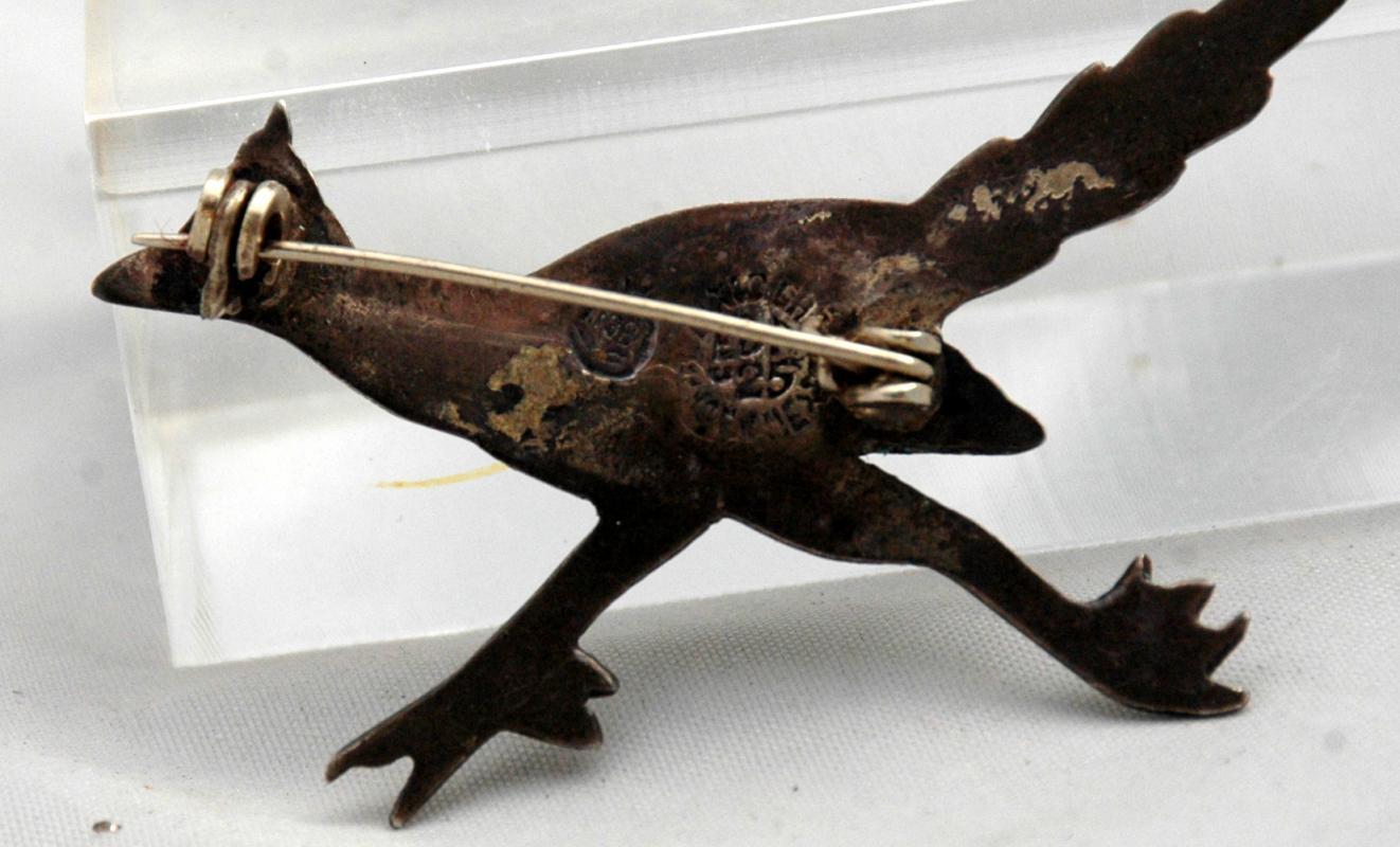 Vintage Taxco Sterling Roadrunner Pin Signed EDR / 925 with Eagle Mark