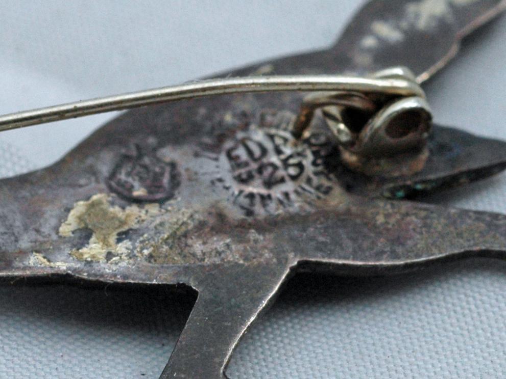 Vintage Taxco Sterling Roadrunner Pin Signed EDR / 925 with Eagle Mark