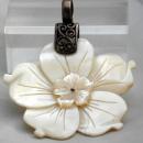 Sterling Silver Large Mother of Pearl Carved Flower Pendant