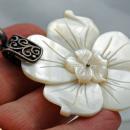 Sterling Silver Large Mother of Pearl Carved Flower Pendant