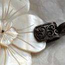 Sterling Silver Large Mother of Pearl Carved Flower Pendant