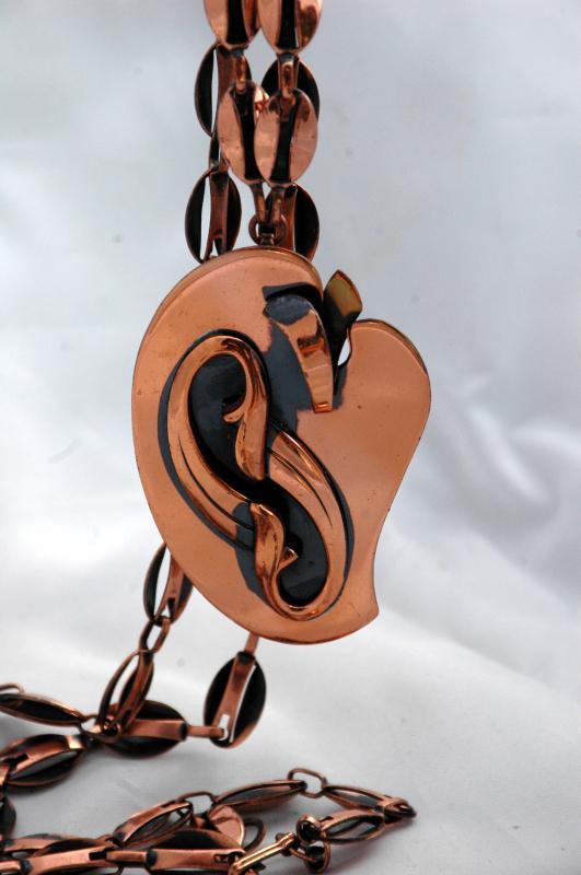 Mid-Century Modernist Solid Copper Pendant Necklace & Chain