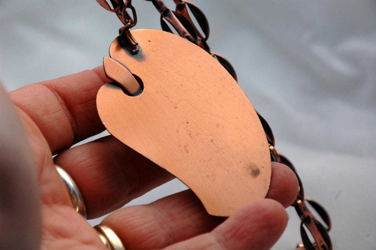 Mid-Century Modernist Solid Copper Pendant Necklace & Chain