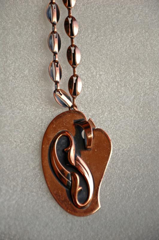 Mid-Century Modernist Solid Copper Pendant Necklace & Chain