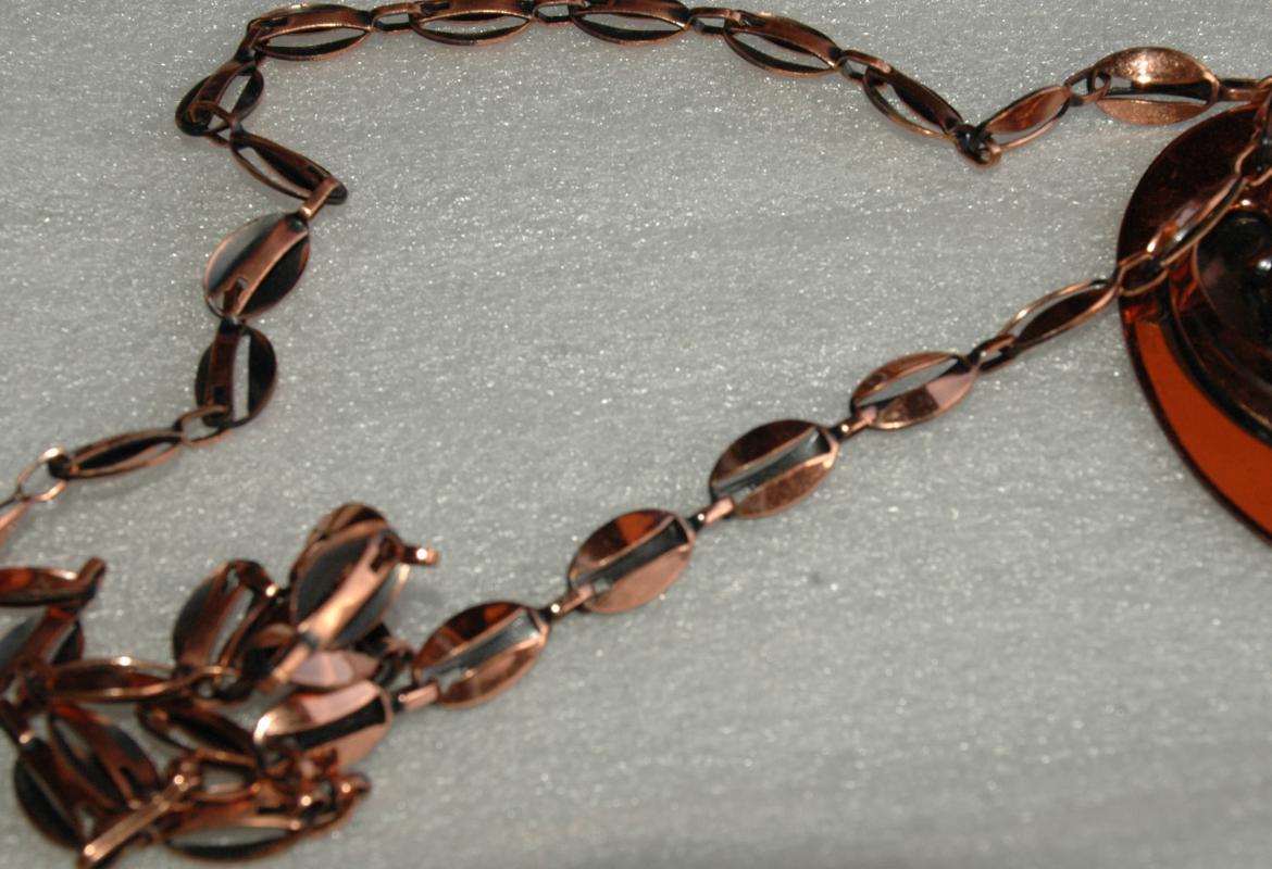 Mid-Century Modernist Solid Copper Pendant Necklace & Chain