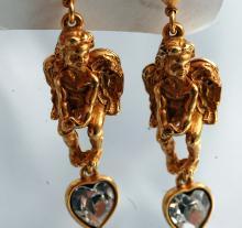 Kirks Folly Angel Crystal Heart Earrings Swarovski Crystals