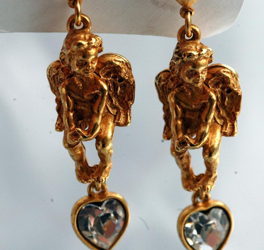 Kirks Folly Angel Crystal Heart Earrings Swarovski Crystals