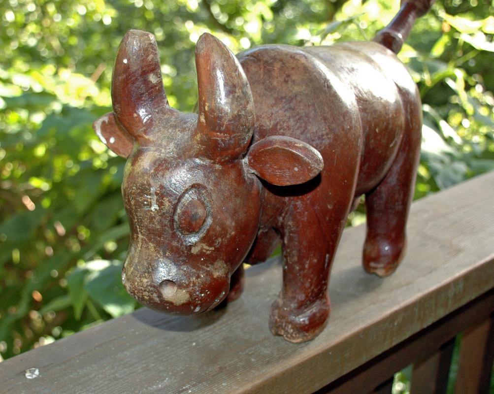 Hand Carved Wooden Bull Old Guatamalan Folk Art Very Large and Solid , Rustic