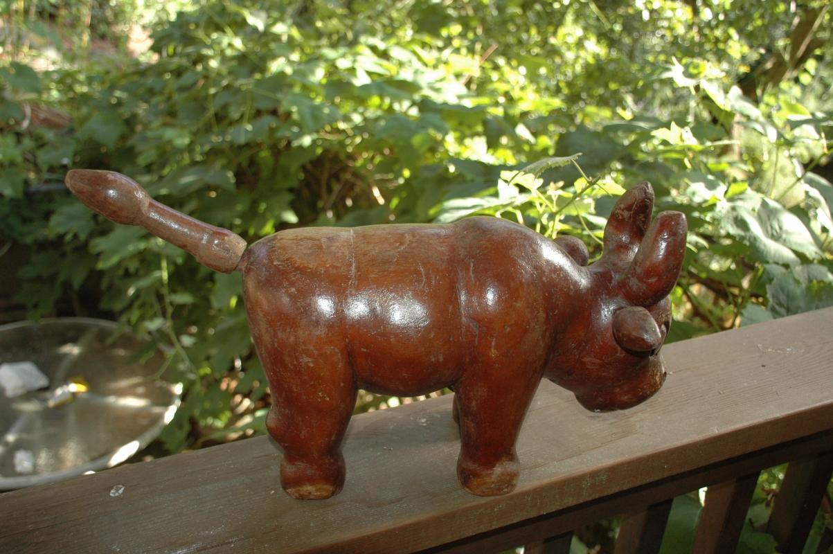Hand Carved Wooden Bull Old Guatamalan Folk Art Very Large and Solid , Rustic