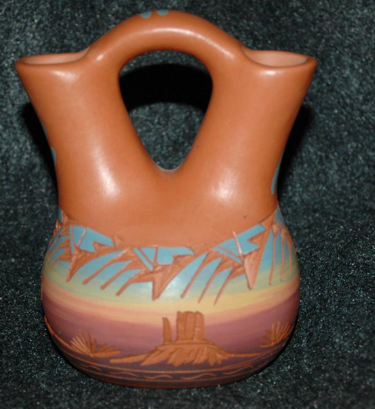 Signed Navajo Wedding Vase Etched Pottery
