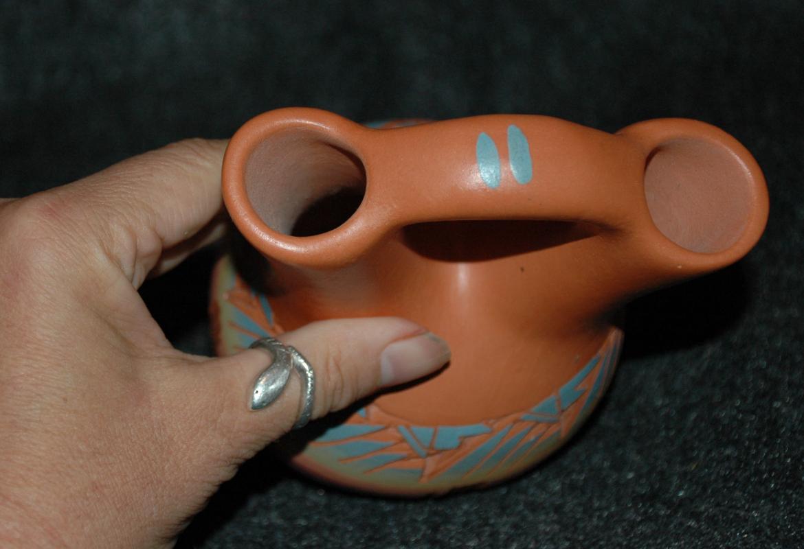 Signed Navajo Wedding Vase Etched Pottery
