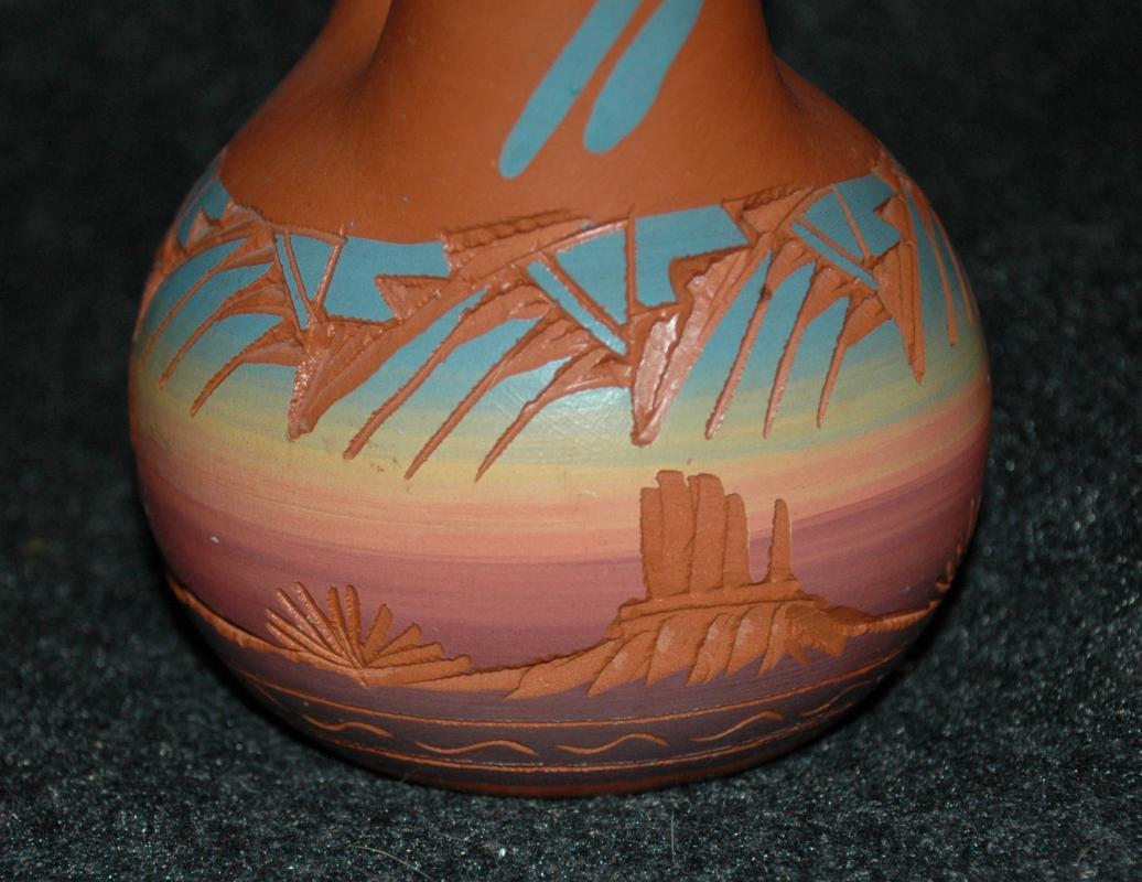 Signed Navajo Wedding Vase Etched Pottery