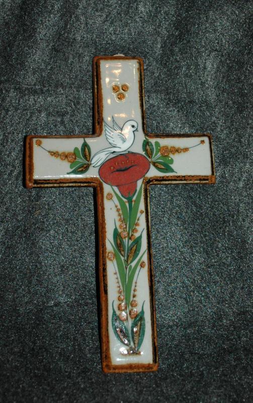 Mexican Talavera Pottery Wall Cross Dove and Flowers