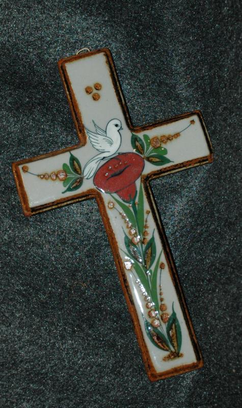 Mexican Talavera Pottery Wall Cross Dove and Flowers