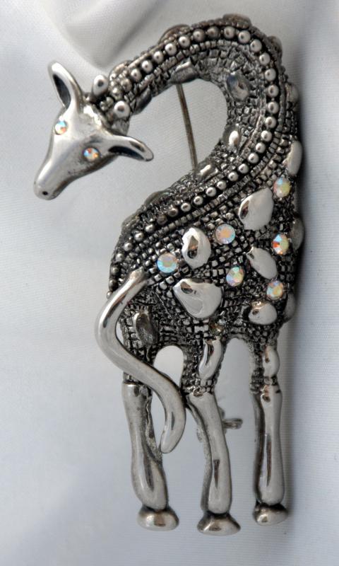 Silver &b AB Rhinestone Silver Giraffe Pin Brooch