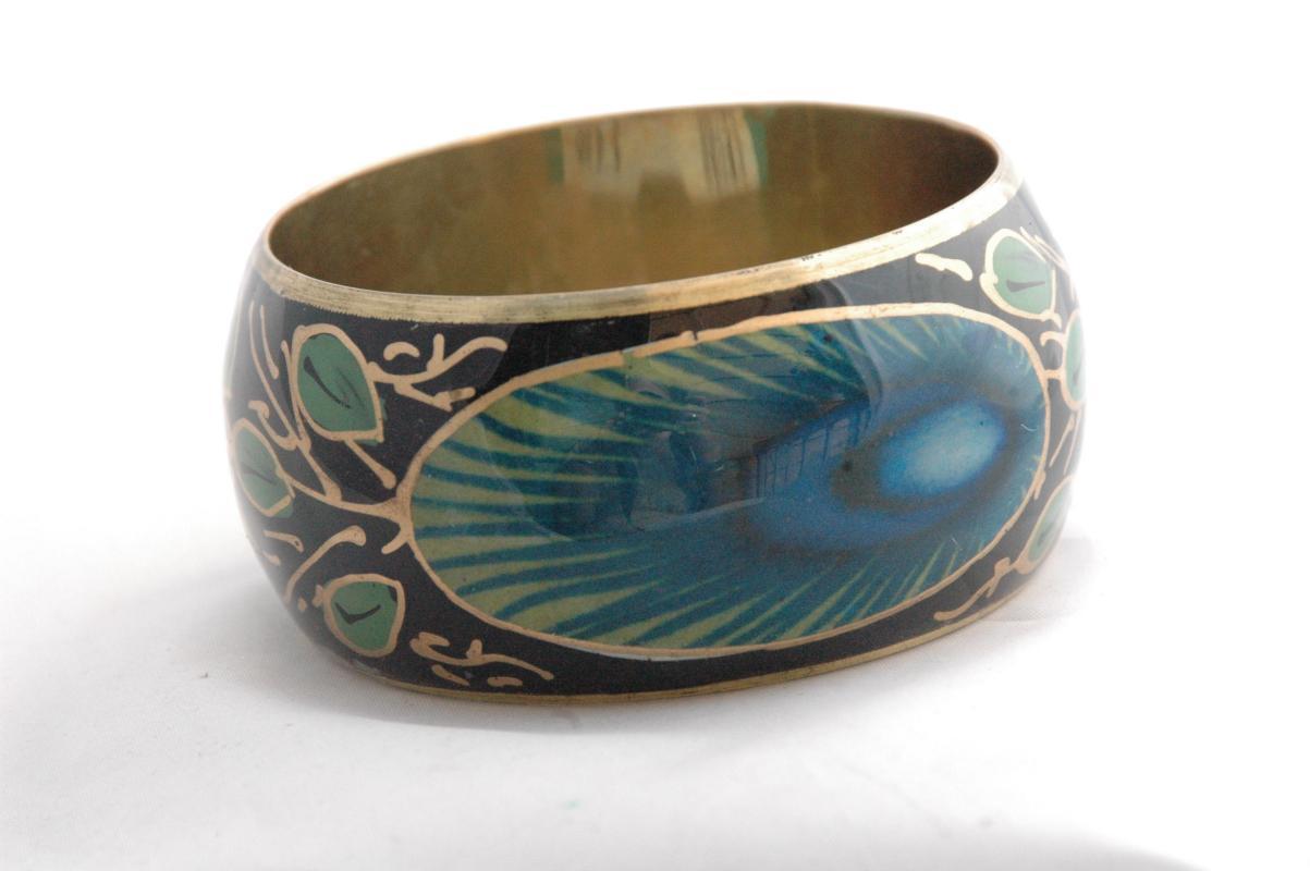 Peacock Feathers Brass Bangle Hand Painted Ethnic