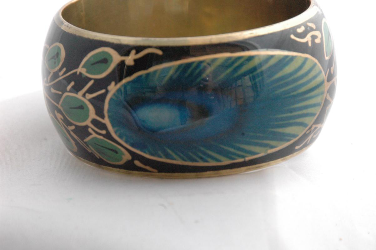 Peacock Feathers Brass Bangle Hand Painted Ethnic