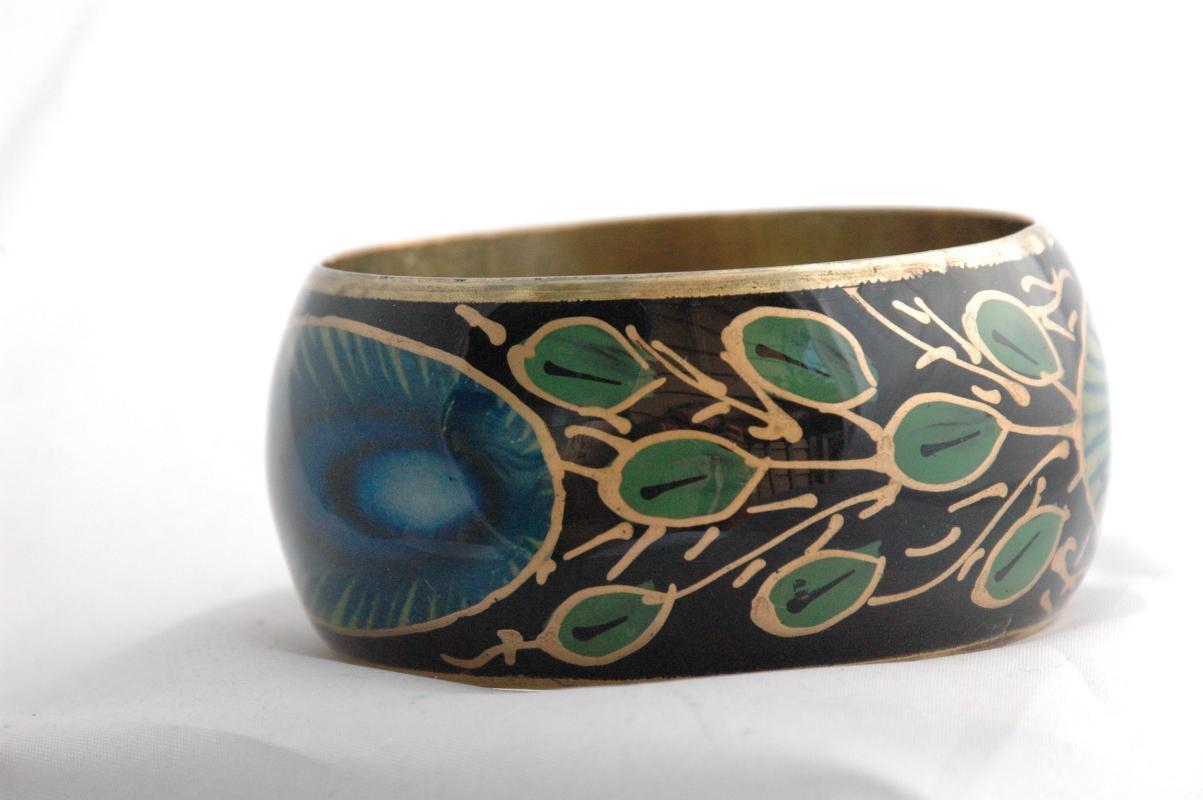 Peacock Feathers Brass Bangle Hand Painted Ethnic