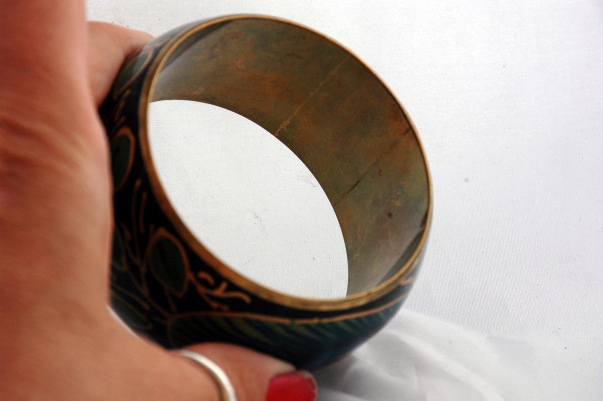 Peacock Feathers Brass Bangle Hand Painted Ethnic