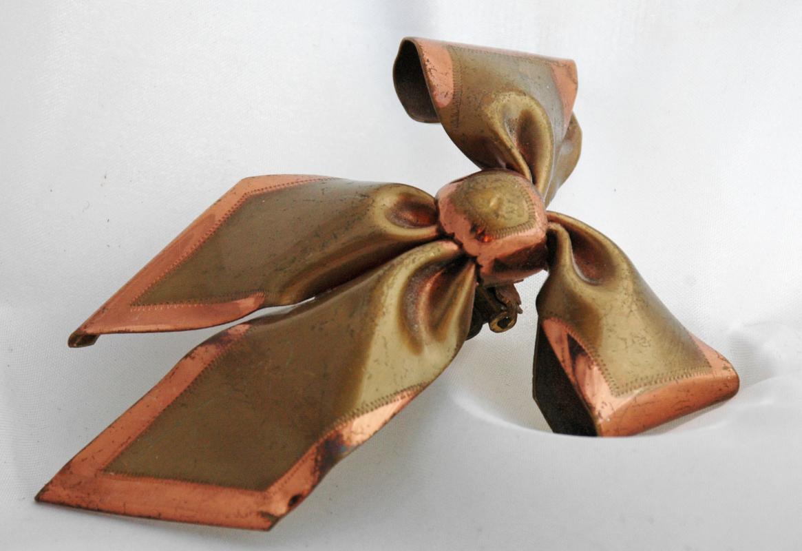Antique Dress Clip Large 2-tone Copper & Brass Bow