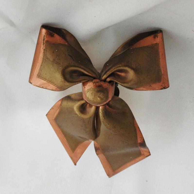 Antique Dress Clip Large 2-tone Copper & Brass Bow